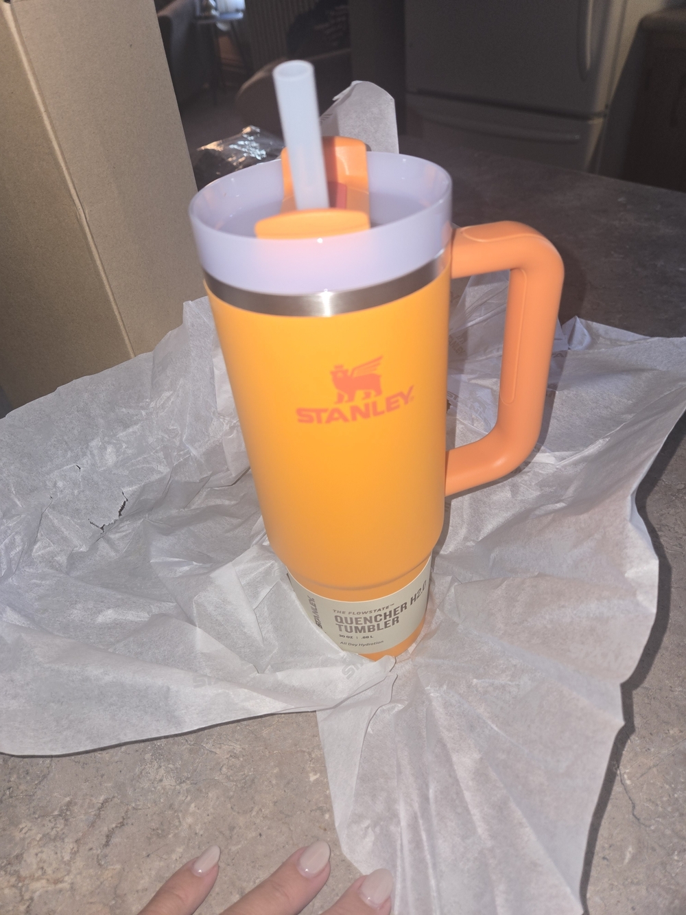 Stanley Orange Travel Tumbler with Handle and Straw